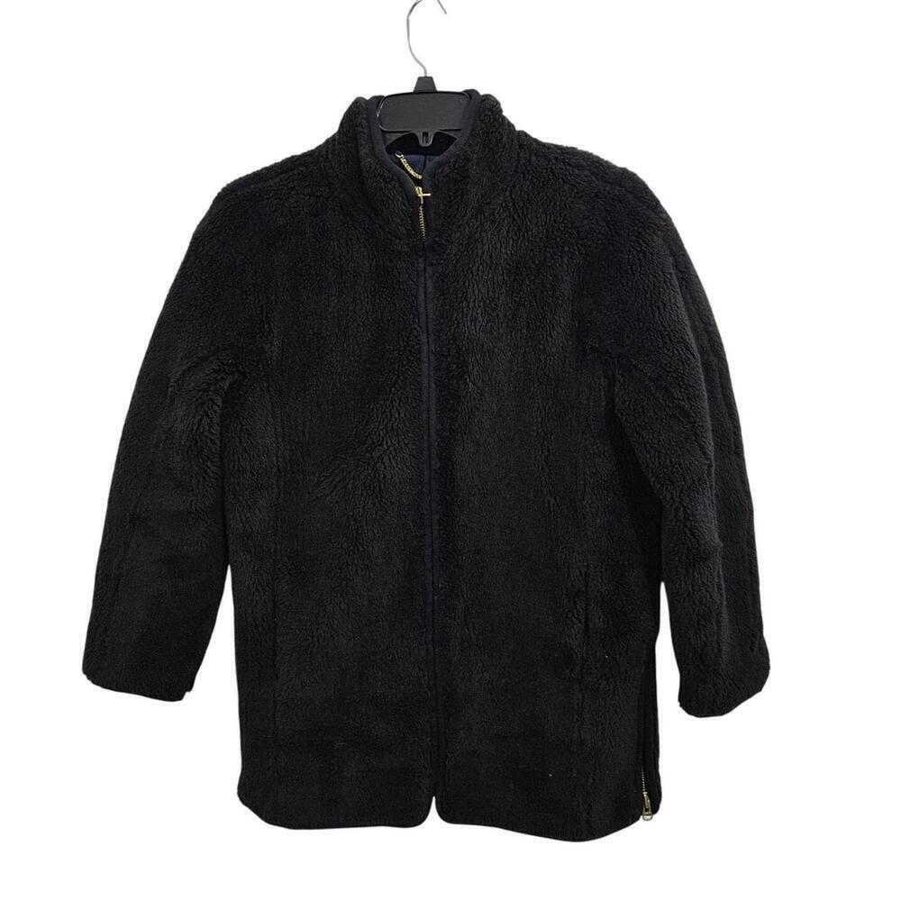 J Crew Zip Up Plush Faux Fur Sherpa Womens Coat Side Zips Black Size Small Soft